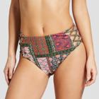 Vanilla Beach Women's Lace-up High Waist Cheeky Bikini Bottom - Forest/mulberry Patchwork