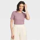 Women's Short Sleeve Ribbed T-shirt - A New Day Light Purple