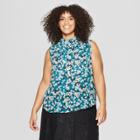 Women's Plus Size Floral Print Mock Neck Tank Top - Who What Wear Teal/white 1x, Blue/white Floral