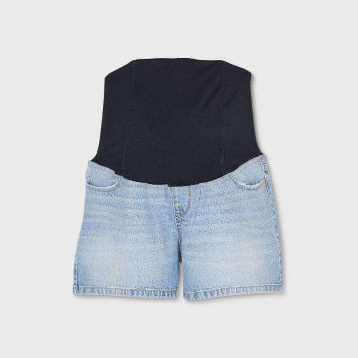 Maternity Crossover Panel Midi Jean Shorts - Isabel Maternity By Ingrid & Isabel Light Wash