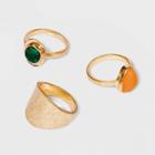 Worn Gold Semi-precious Turquoise & Aventurine Trio Ring Set - Universal Thread Light Pink/green/orange