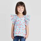 Toddler Girls' Cherry Woven Blouse With Shine - Cat & Jack Blue 12m, Toddler Girl's
