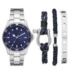Men's Blue Dial Silver Bracelet Diver Watch Set - Goodfellow & Co Blue, Men's,