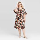 Women's Plus Size Floral Print Flutter Elbow Sleeve Tie Waist Dress - Who What Wear Cream 1x, Women's, Size: