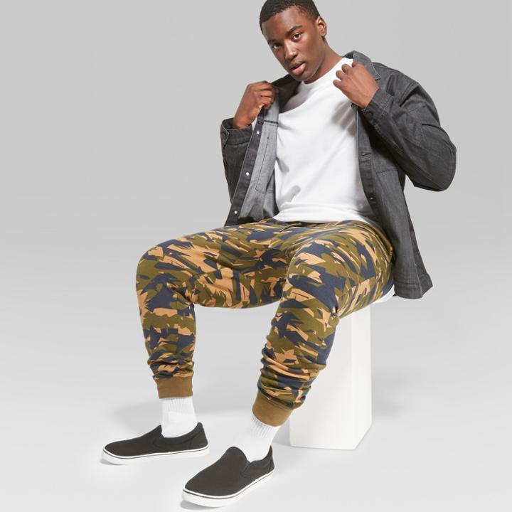 Men's Tall Camo Print Knit Drop Crotch Jogger Pants - Original Use Green