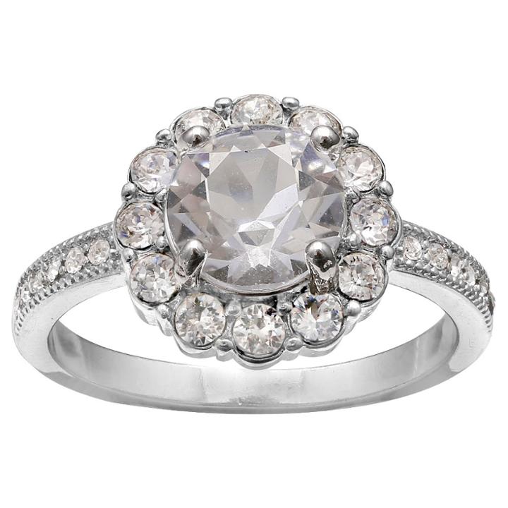 Target Flower Design Ring With Crystals From Swarovski In Fine Silver Plate - Clear/gray (size