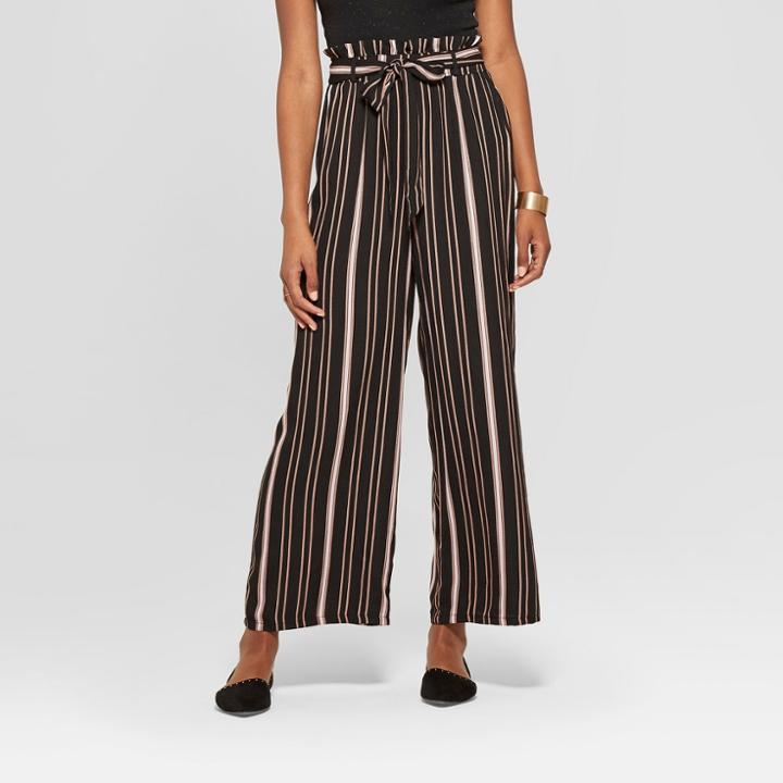 Women's Striped Paperbag Waist Wide Leg Pants - Xhilaration Black