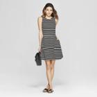 Women's Striped Sleeveless Crew Neck Fit And Flare Ponte Dress - A New Day Black/white