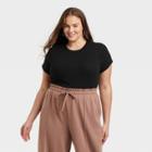 Women's Plus Size Short Sleeve Slim Fit Ribbed T-shirt - A New Day Black