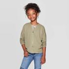 Girls' Long Sleeve Cardigan - Art Class Olive (green)
