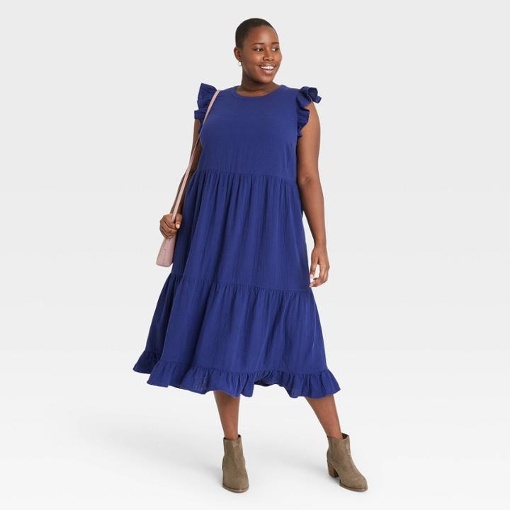 Women's Plus Size Ruffle Sleeveless Tiered Dress - Universal Thread Navy
