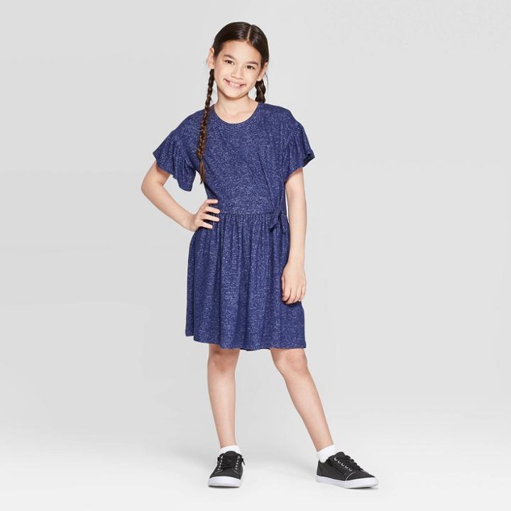 Girls' Cozy A Line Dress - Cat & Jack Navy