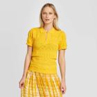Women's Short Sleeve Pointelle Polo Pullover Sweater - Who What Wear Yellow