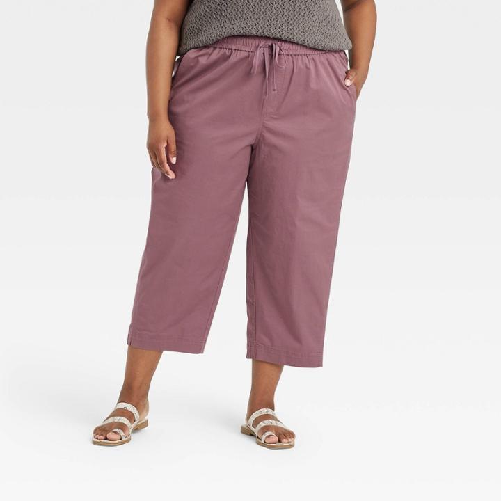 Women's Plus Size High-rise Relaxed Fit Pull-on Ankle Pants - A New Day Dark Purple