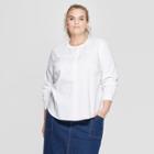 Women's Plus Size Long Sleeve Half Button-down Shirt - Universal Thread White