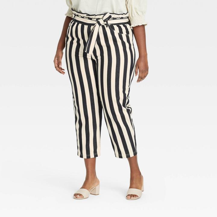 Women's Plus Size Ankle Length Paperbag Trousers - Who What Wear Black