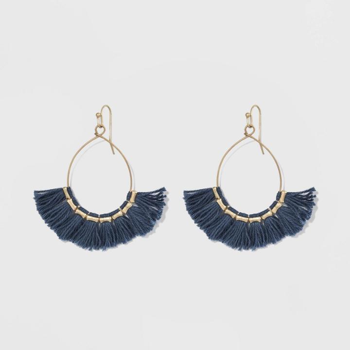 Drop Open Wire Teardrop With Tassel Earrings - Universal Thread Gold, Women's