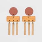 Round Disc Stud And Rectangle With Bar Fringe Drop Earrings - Universal Thread Rust, Women's, Red