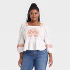 Women's Plus Size Balloon 3/4 Sleeve Embroidered Peplum Blouse - Universal Thread White Floral