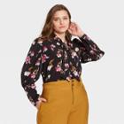 Women's Plus Size Floral Print Puff Long Sleeve Blouse - Who What Wear Black
