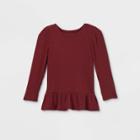 Toddler Girls' Solid Cozy Waffle Long Sleeve T-shirt - Cat & Jack Burgundy