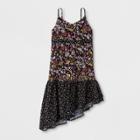 Girls' Floral Print Tiered Asymmetrical Maxi Dress - Art Class Black