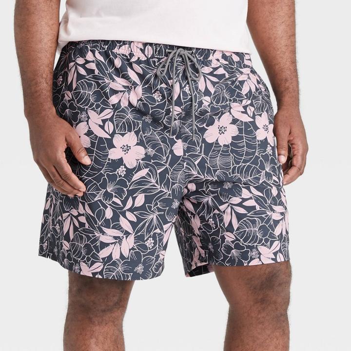 Men's Big & Tall 7 Floral Print Swim Trunks - Goodfellow & Co Pink