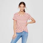 Women's Striped Short Sleeve Twist Front Top - Alison Andrews White/red