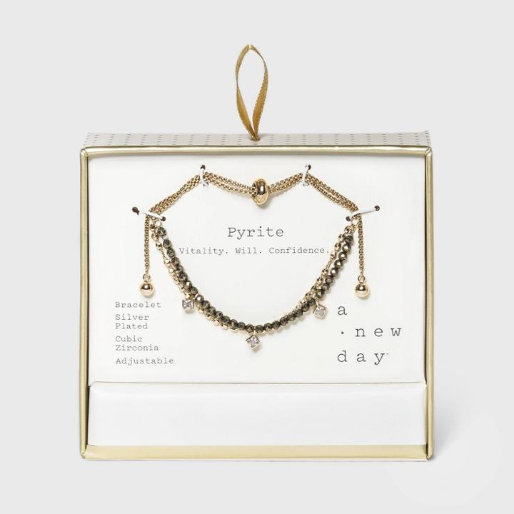 Silver Plated Beaded Pyrite And Chain Two Strand Bracelet - A New Day