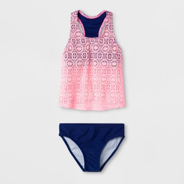 Malibu Dream Girl Girls' Effervescent 2pc Tankini Set - Blue