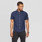 Men's Striped Short Sleeve Seersucker Button-down Shirt - Goodfellow & Co Federal Blue