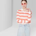 Women's Striped Long Sleeve Rugby Boxy Polo Shirts - Wild Fable Pink/cream
