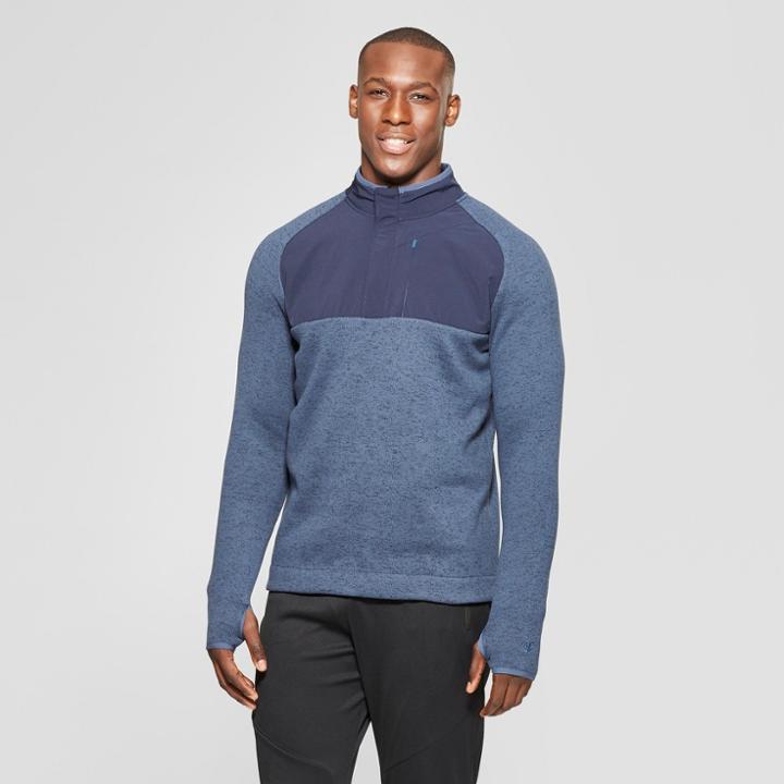 Men's Sweater Knit Fleece Quarter Zip - C9 Champion Deep Hotline Blue Heather
