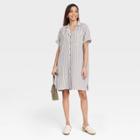 Women's Short Sleeve Button-front Shirtdress - Universal Thread Cream Striped Xs, Ivory