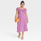 Women's Plus Size Ruffle Short Sleeve Side Slit Dress - Ava & Viv Purple Polka Dot X