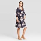Maternity Floral Print 3/4 Sleeve Fit And Flare Midi Dress - Isabel Maternity By Ingrid & Isabel Navy Xs, Women's, Blue