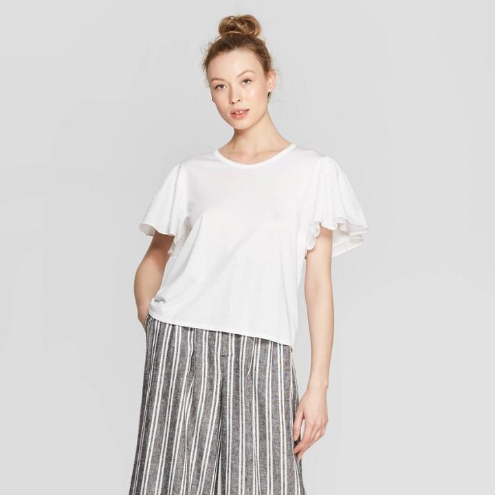 Women's Woven Short Sleeve Scoop Neck T-shirt - Who What Wear Bright White