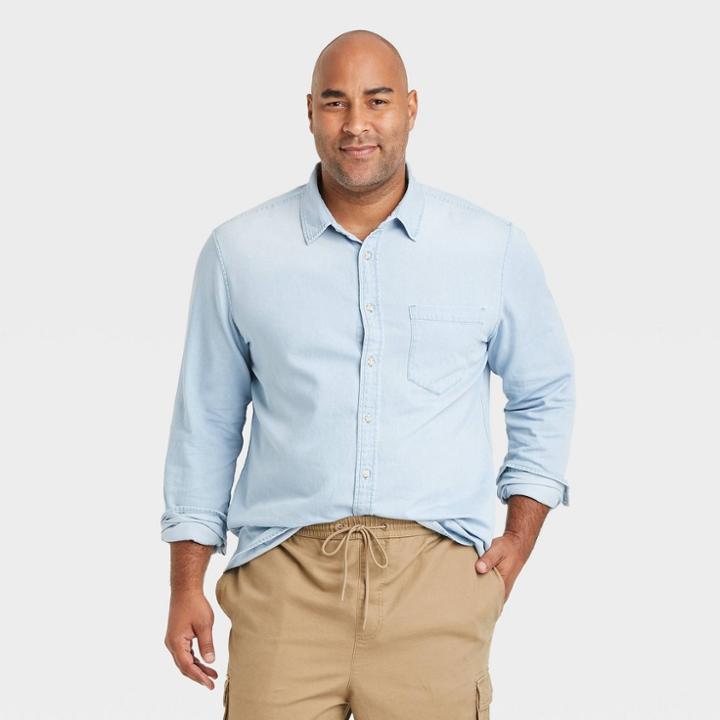 Men's Big & Tall Standard Fit Stretch Long Sleeve Button-down Shirt - Goodfellow & Co Blue