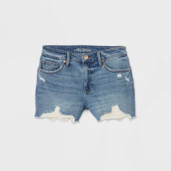 Women's High-rise Crochet Hem Jean Shorts - Wild Fable Medium Wash 4, Women's, Blue