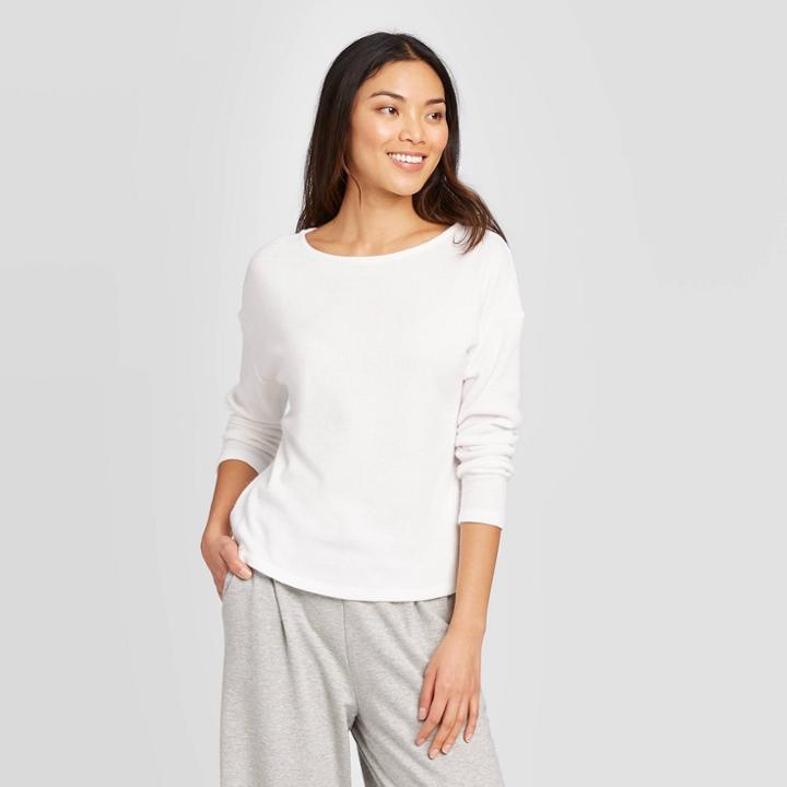 Women's Regular Fit Long Sleeve Crewneck Waffle Knit Top - A New Day White