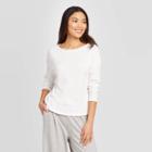 Women's Regular Fit Long Sleeve Crewneck Waffle Knit Top - A New Day White