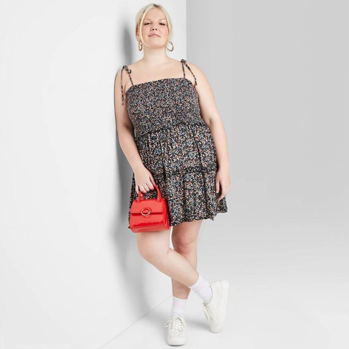 Women's Plus Size Floral Print Sleeveless Smocked Tiered Dress - Wild Fable Black 1x, Women's,