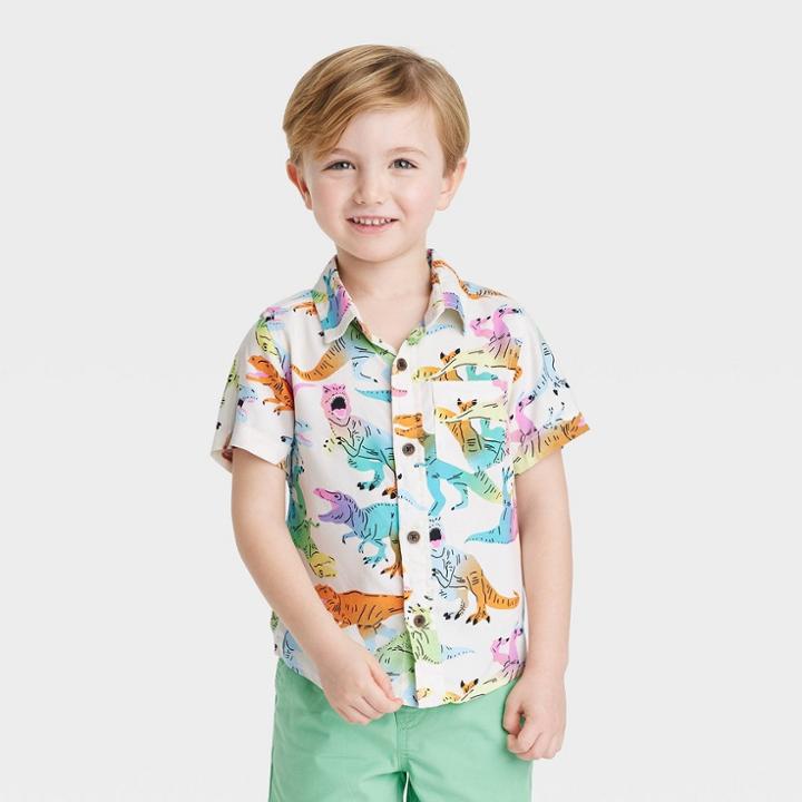 Toddler Boys' Short Sleeve Challis Button-down Shirt - Cat & Jack 12m,