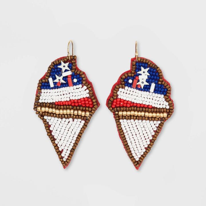 No Brand Americana Ice Cream Cone Drop Earrings - Red/white/blue