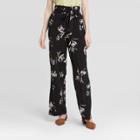 Women's Floral Print High-rise Ankle Length Paperbag Pants - A New Day Black