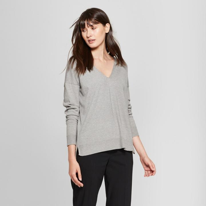 Target Women's Long Sleeve V-neck Pullover Sweater - Prologue Gray