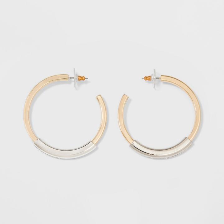 Sugarfix By Baublebar Minimal Mixed Metal Hoop Earrings - Gold, Girl's