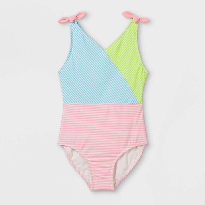 Girls' Colorblock Striped One Piece Swimsuit - Cat & Jack
