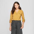 Women's Long Sleeve Utility Top - A New Day Yellow Heather