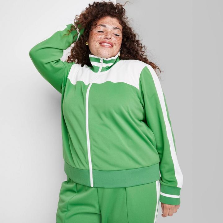 Women's Plus Size Track Zip-up Jacket - Wild Fable Green